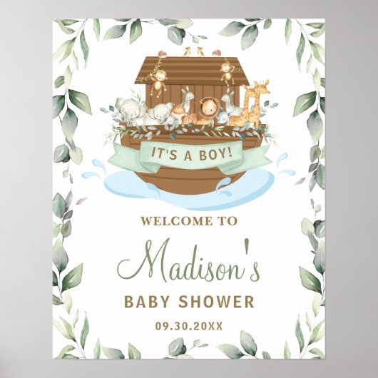 Chic Greenery Noah's Ark Baby shower Welkomstbord Poster (Voorkant)