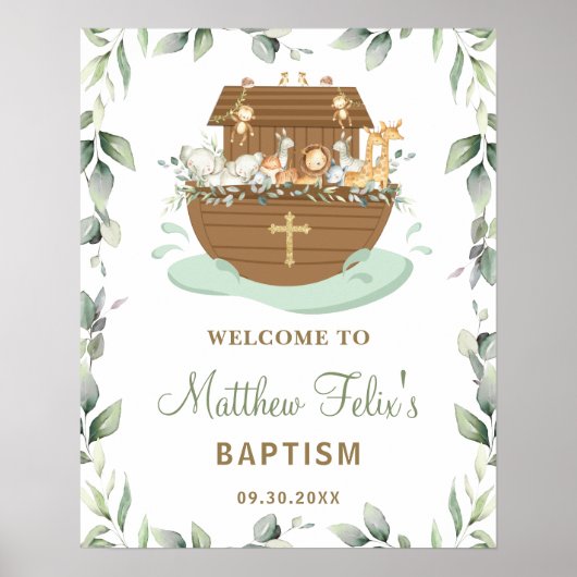 Chic Greenery Noah's Ark Baptism Welkom Poster (Voorkant)