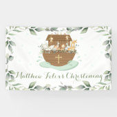 Chic Greenery Noah's Ark Baptism Welkomstachtergro Spandoek (Horizontaal)