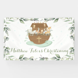Chic Greenery Noah's Ark Baptism Welkomstachtergro Spandoek