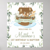 Chic Greenery Noah's Ark Birthday Baptism Welkom Poster (Voorkant)