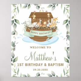 Chic Greenery Noah's Ark Birthday Baptism Welkom Poster