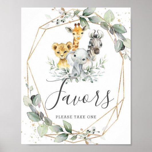 Chic Greenery Oerwoud Animals Baby shower Favoriet Poster (Voorkant)