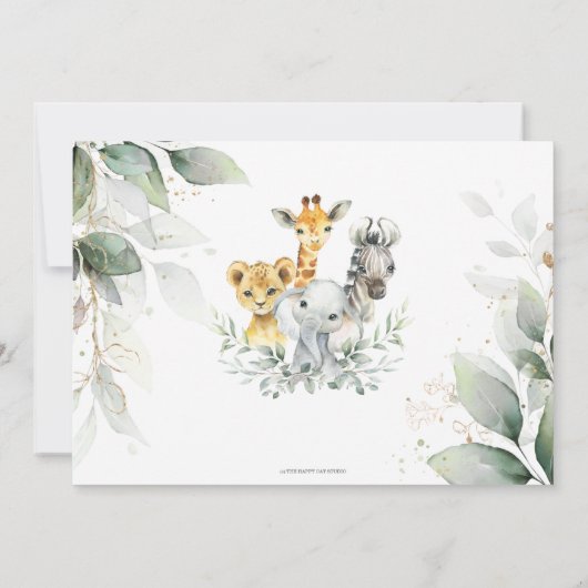Chic Greenery Oerwoud Animals Baby shower Neutraal Save The Date (Achterkant)