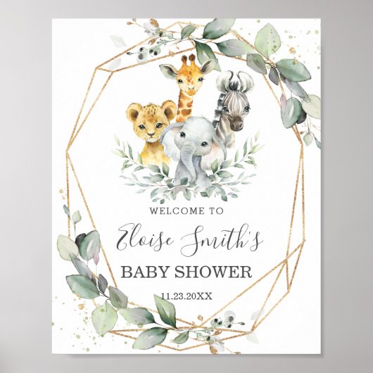 Chic Greenery Oerwoud Animals Baby shower Welkom Poster (Voorkant)