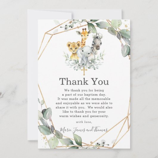 Chic Greenery Oerwoud Animals Baptisme Christening Bedankkaart (Voorkant)