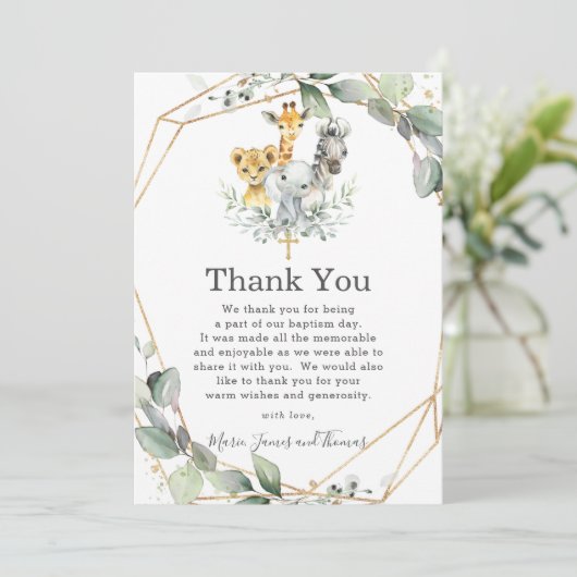 Chic Greenery Oerwoud Animals Baptisme Christening Bedankkaart (Staand voorkant)