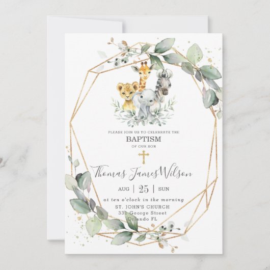 Chic Greenery Oerwoud Animals Baptisme Christening Kaart (Voorkant)