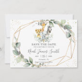 Chic Greenery Oerwoud Animals Baptisme Christening Save The Date (Voorkant)