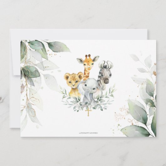 Chic Greenery Oerwoud Animals Baptisme Christening Save The Date (Achterkant)
