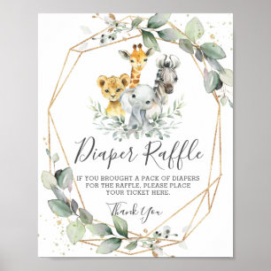 Chic Greenery Oerwoud Dieren Baby Luier Raffle Poster