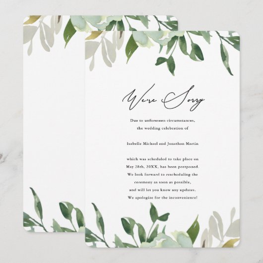 Chic Greenery Wedding Postponement Aankondiging (Voorkant / Achterkant)