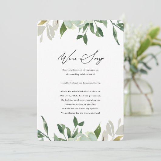 Chic Greenery Wedding Postponement Aankondiging (Staand voorkant)