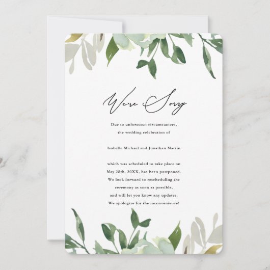 Chic Greenery Wedding Postponement Aankondiging (Voorkant)