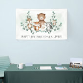 Chic Greenery Woodland Animal Happy Birthday Party Spandoek (Beurs)