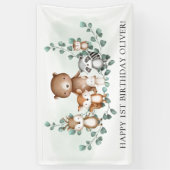 Chic Greenery Woodland Animal Happy Birthday Party Spandoek (Verticaal)