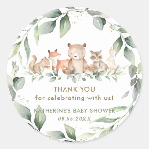 Chic Greenery Woodland Animals Baby shower Favors Ronde Sticker
