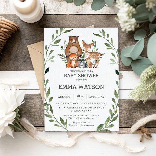 Chic Greenery Woodland Animals Baby shower Forest Kaart