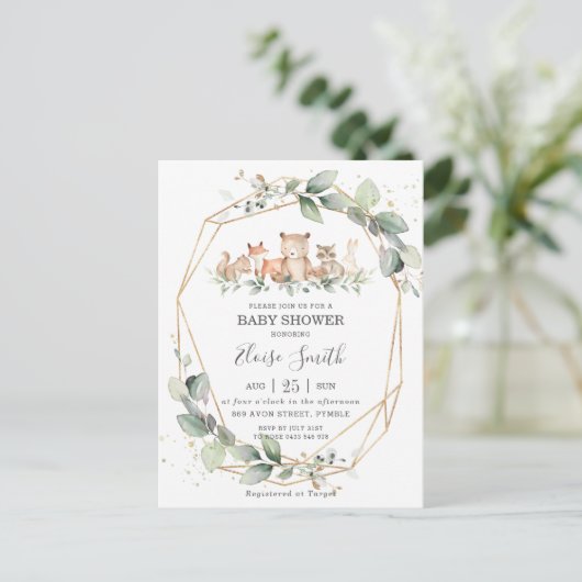 Chic Greenery Woodland Animals Baby shower Neutraa Briefkaart (Staand voorkant)