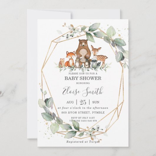 Chic Greenery Woodland Animals Baby shower Neutraa Kaart (Voorkant)