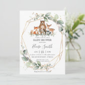 Chic Greenery Woodland Animals Baby shower Neutraa Kaart (Staand voorkant)