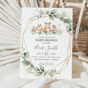 Chic Greenery Woodland Animals Baby shower Neutraa Kaart