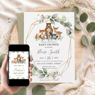 Chic Greenery Woodland Animals Baby shower Neutraa Kaart