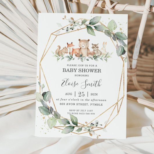 Chic Greenery Woodland Animals Baby shower Neutraa Kaart