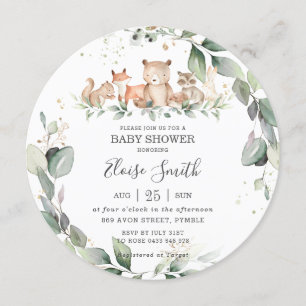 Chic Greenery Woodland Animals Baby shower Neutraa Kaart