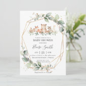 Chic Greenery Woodland Animals Baby shower Neutraa Kaart (Staand voorkant)