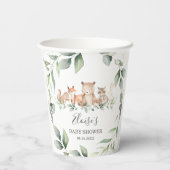 Chic Greenery Woodland Animals Baby shower Neutraa Papieren Bekers (Achterkant)