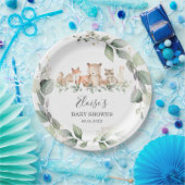 Chic Greenery Woodland Animals Baby shower Neutraa Papieren Bordje (Feest)