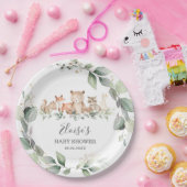 Chic Greenery Woodland Animals Baby shower Neutraa Papieren Bordje (Feest)