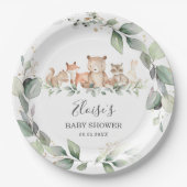 Chic Greenery Woodland Animals Baby shower Neutraa Papieren Bordje (Voorkant)