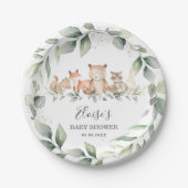 Chic Greenery Woodland Animals Baby shower Neutraa Papieren Bordje (Voorkant)