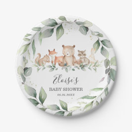 Chic Greenery Woodland Animals Baby shower Neutraa Papieren Bordje