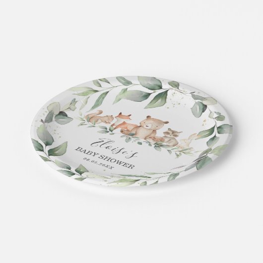 Chic Greenery Woodland Animals Baby shower Neutraa Papieren Bordje (Gekanteld)