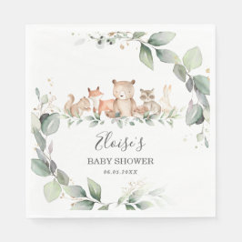 Chic Greenery Woodland Animals Baby shower Neutraa Servet