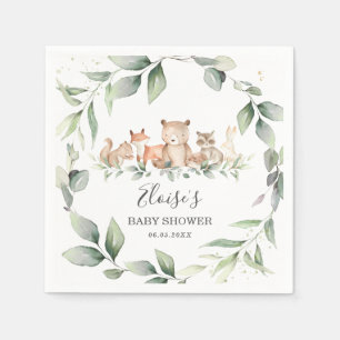 Chic Greenery Woodland Animals Baby shower Neutraa Servet