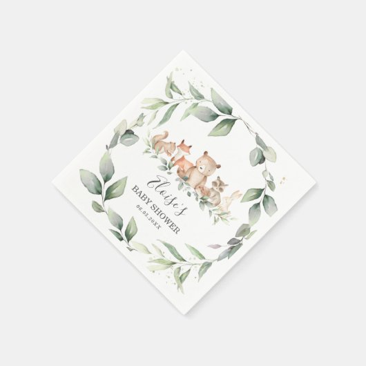 Chic Greenery Woodland Animals Baby shower Neutraa Servet (Hoek)