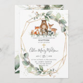 Chic Greenery Woodland Animals Baptism Christening Kaart (Voorkant / Achterkant)