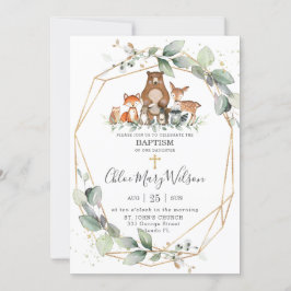 Chic Greenery Woodland Animals Baptism Christening Kaart