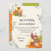 Chic Greenery Woodland Animals Forest 1st Birthday Bedankkaart (Voorkant / Achterkant)