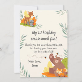 Chic Greenery Woodland Animals Forest 1st Birthday Bedankkaart