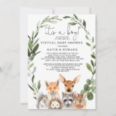 Chic Greenery Woodland Animals Virtual Baby shower Kaart (Voorkant)