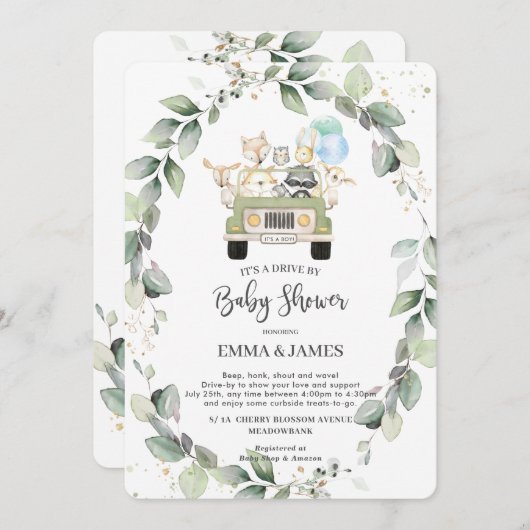 Chic Greenery Woodland Drive by Baby shower Boy Kaart (Voorkant / Achterkant)