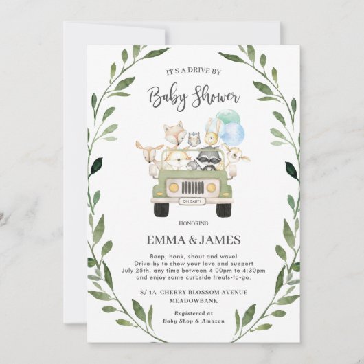 Chic Greenery Woodland Drive by Baby shower Boy Kaart (Voorkant)