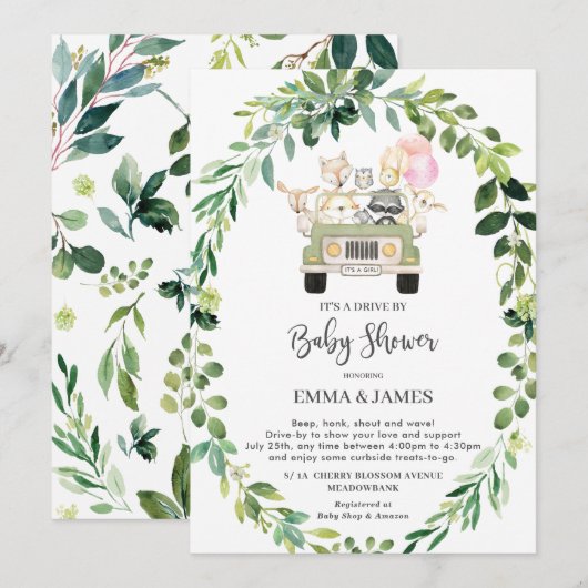 Chic Greenery Woodland Drive by Baby shower Parade Kaart (Voorkant / Achterkant)