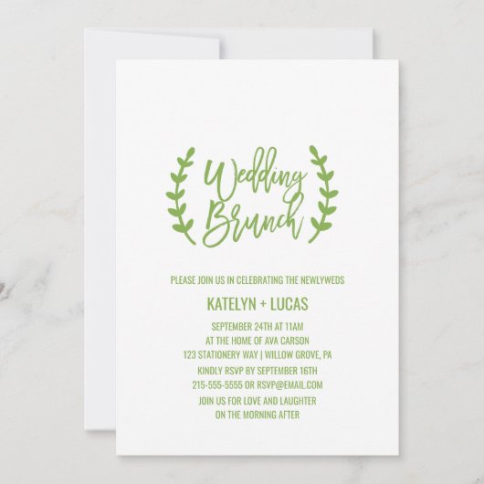 Chic Greenery Wreath Calligraphy Wedding Brunch Kaart (Voorkant)