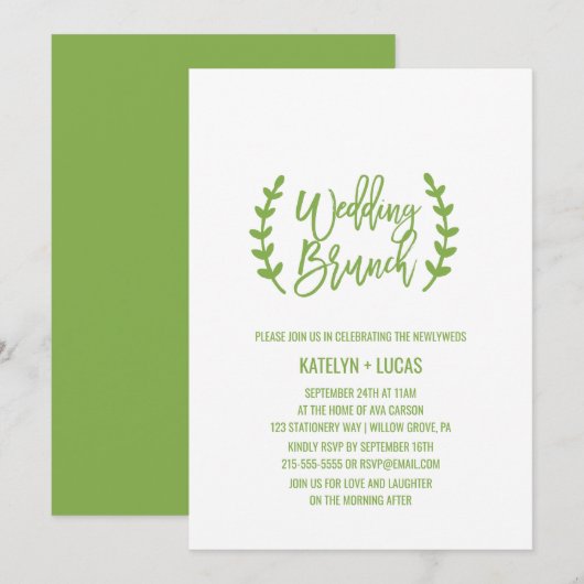 Chic Greenery Wreath Calligraphy Wedding Brunch Kaart (Voorkant / Achterkant)